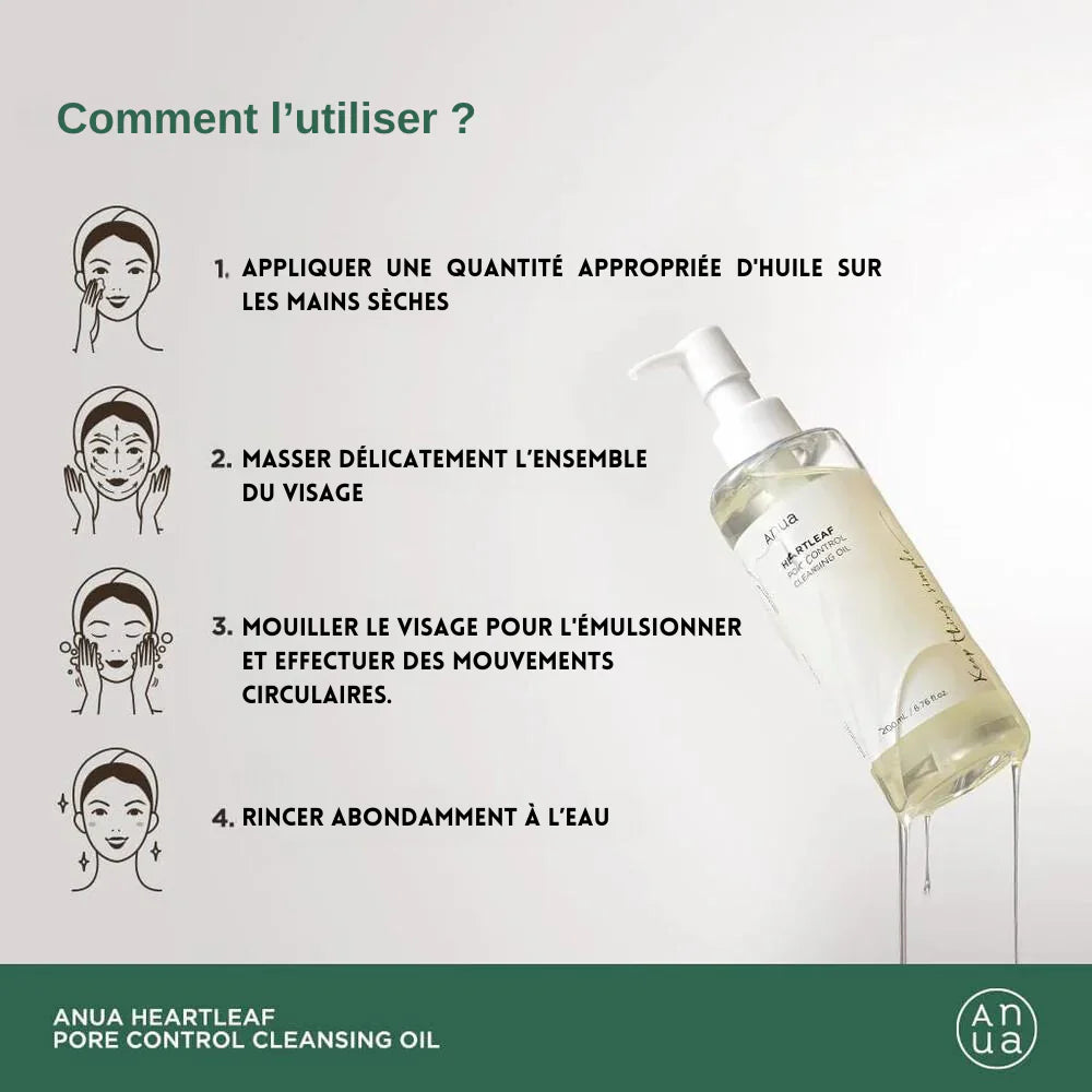 Anua – Huile Nettoyante Heartleaf Pore Control pour Peaux Sensibles